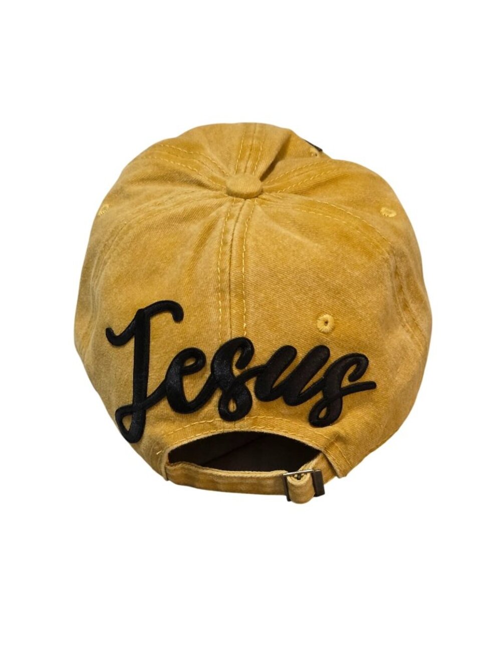 This Mama Runs On Coffee & Jesus Mustard Yellow Adjustable Baseball Cap - Picture 7 of 8